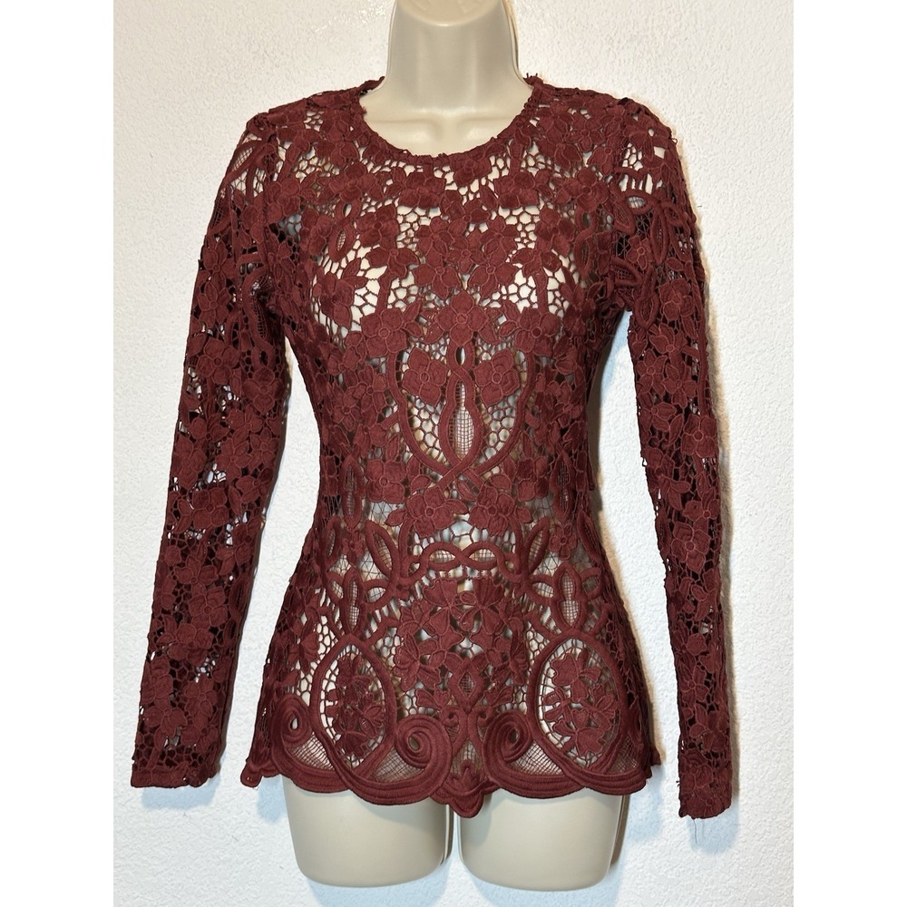 Latiste By Amy Open Crochet Maroon Top Open Back Dainty  Coquette Romantic Small